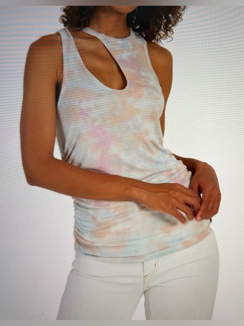 N: Philanthropy Size:S Women Marlin Tie-Dye Ribbed Cutout Tank Top  Pastel Multi